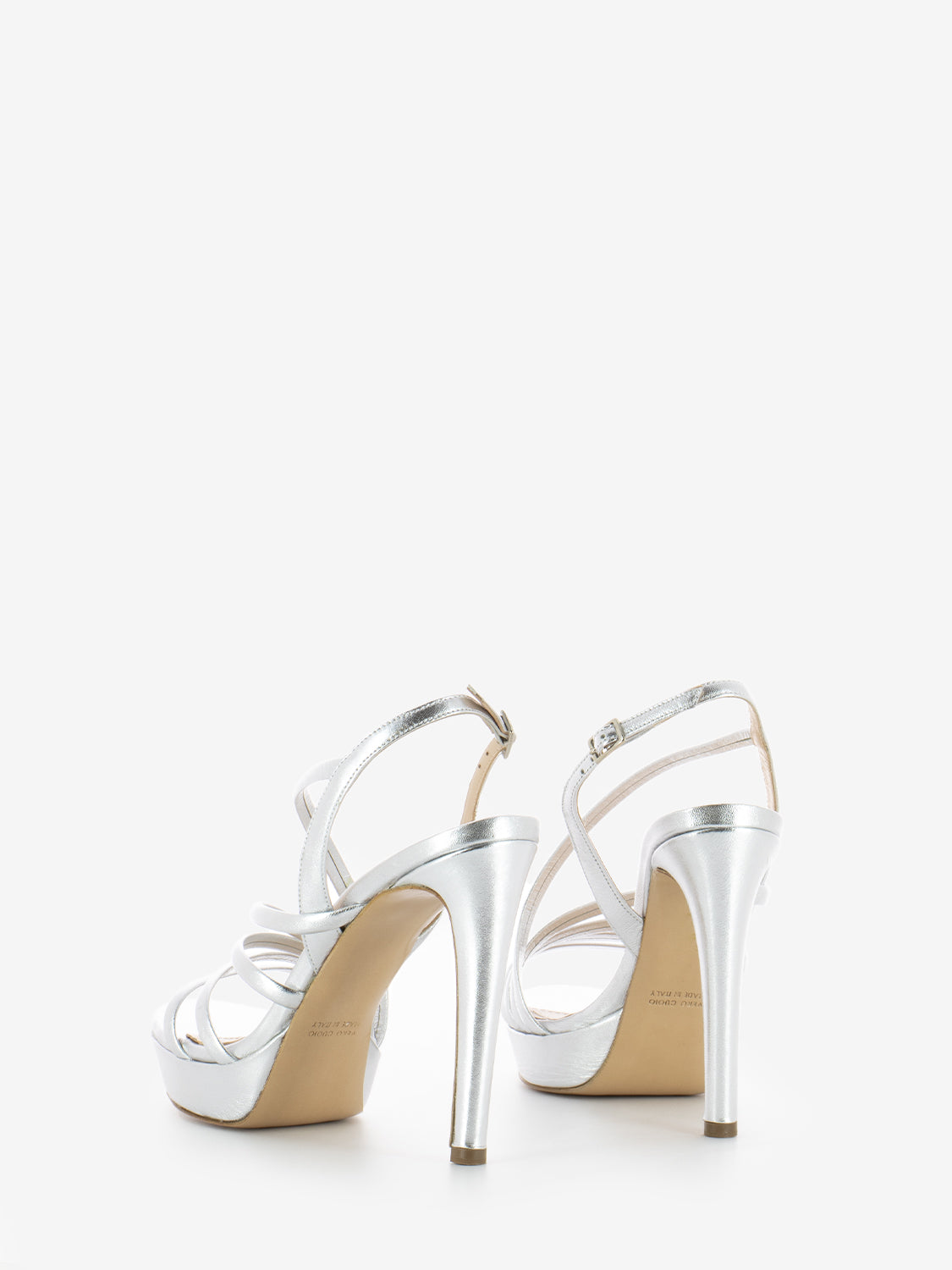 Sandalo in pelle laminato argento