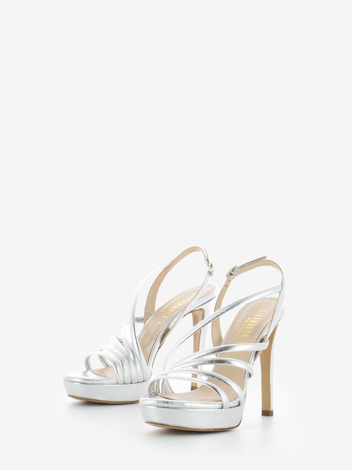 Sandalo in pelle laminato argento