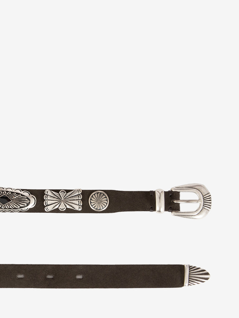 PUNTOVITA - Cintura scamosciata con maxi decori marrone
