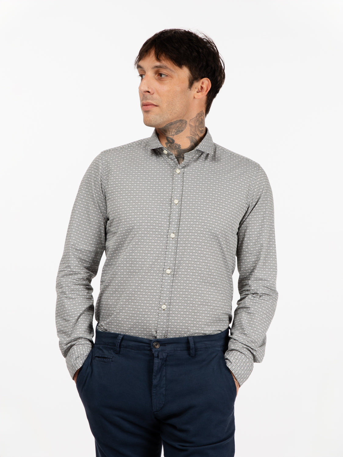 Green floral patterned shirt