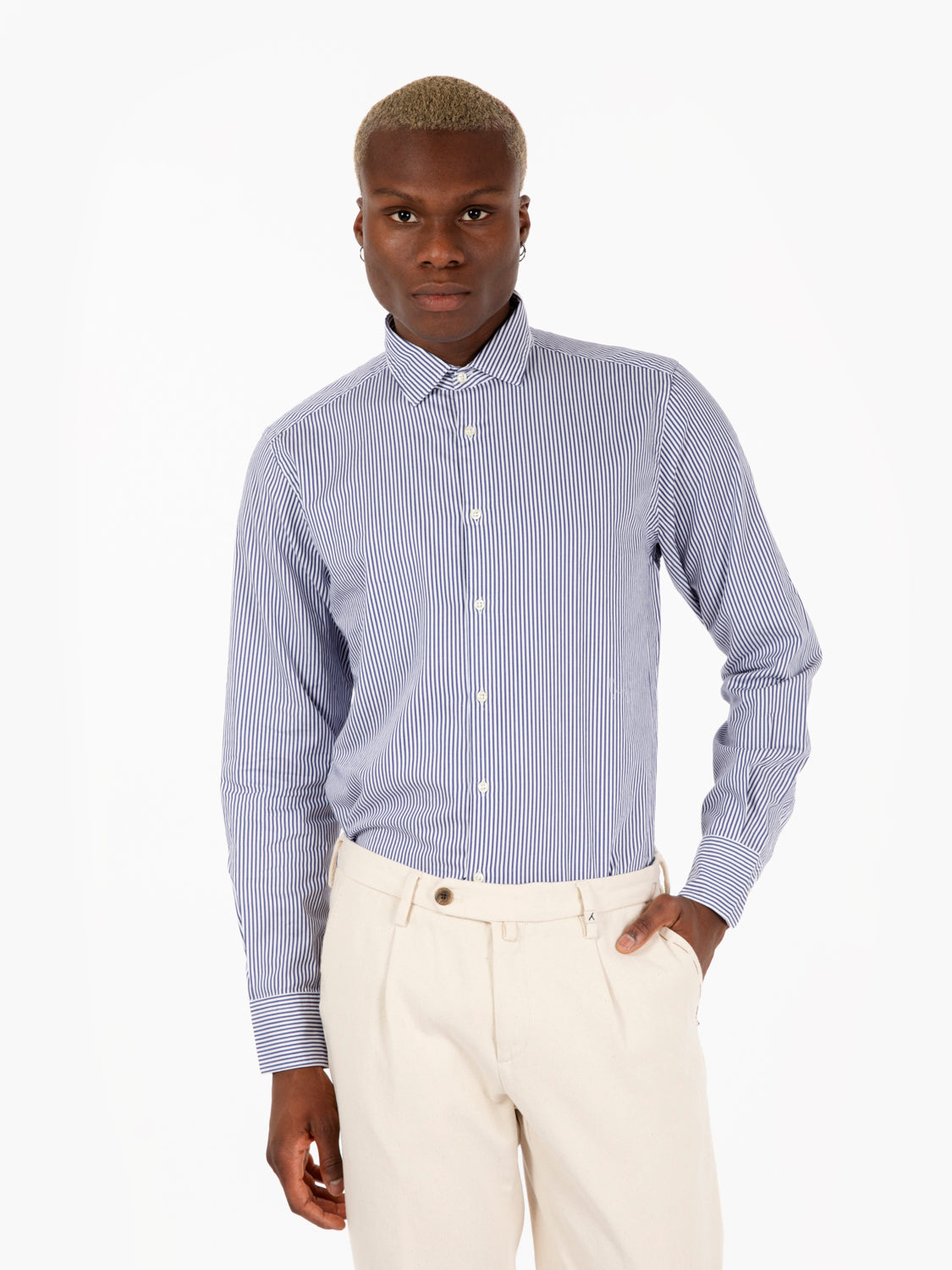 White/blue striped shirt