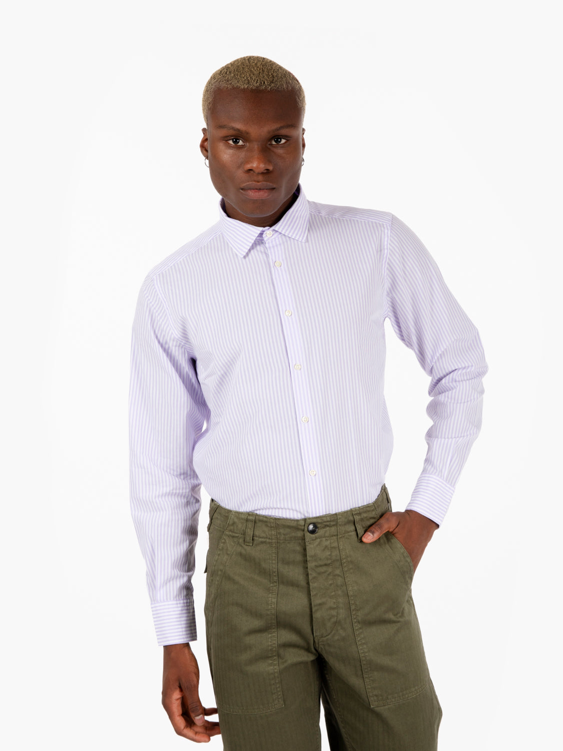 Camicia a righe bianche / lilla