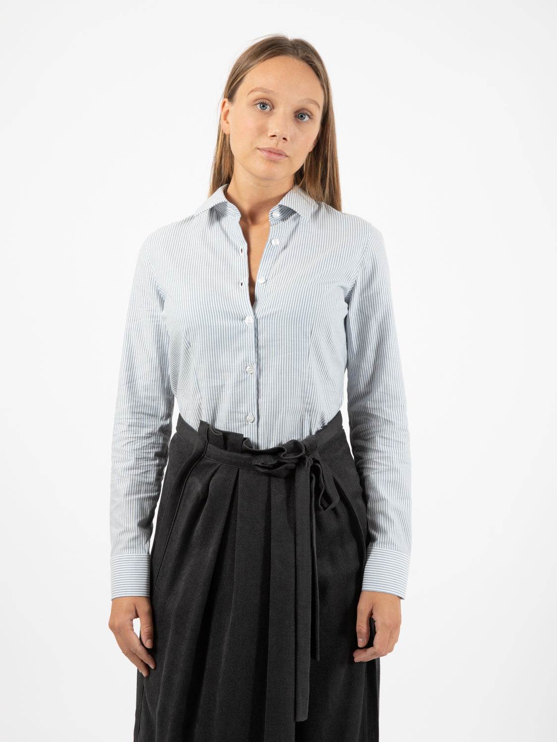 Camicia a righe in flanella bianco / azzurro