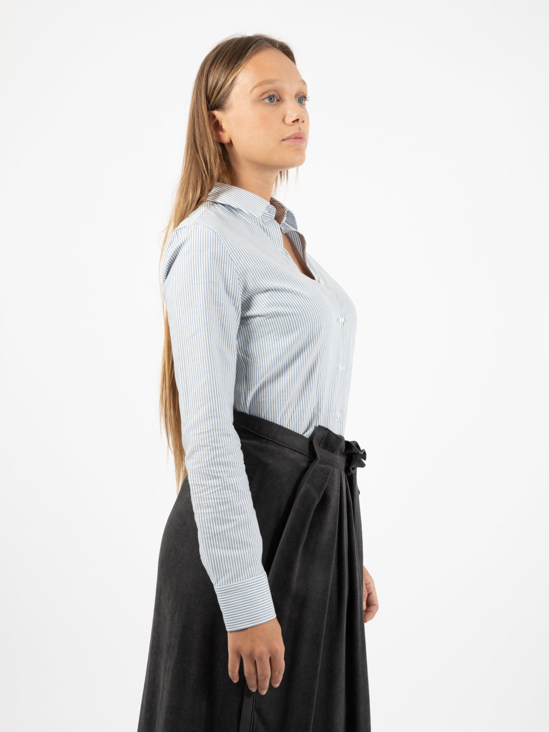 Camicia a righe in flanella bianco / azzurro
