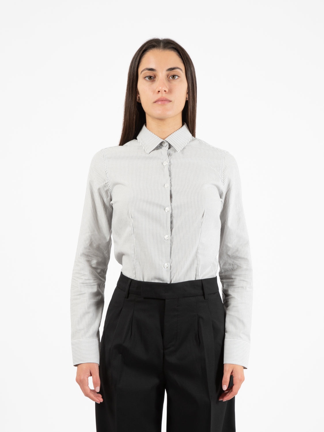 Camicia a righe in flanella bianco / grigio