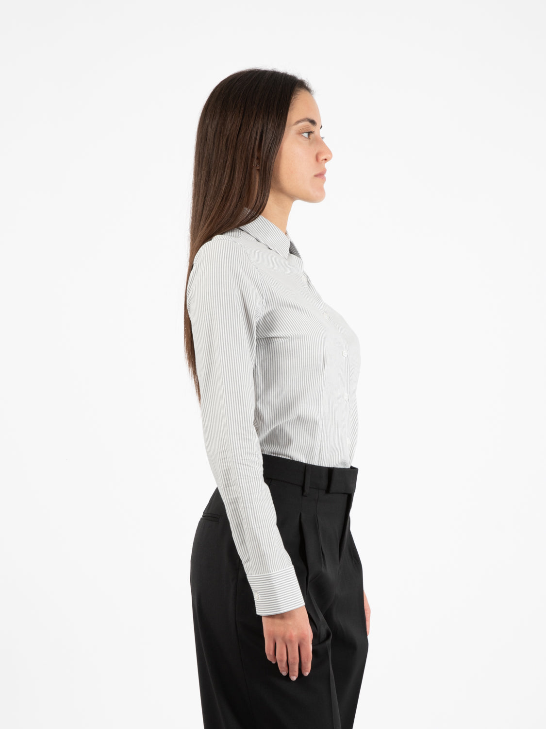 Camicia a righe in flanella bianco / grigio