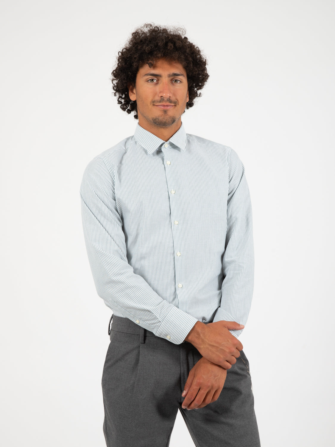 Camicia a righe verde / bianco