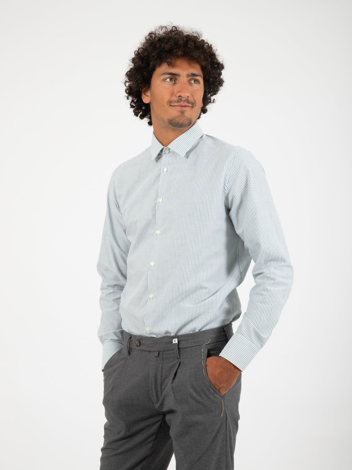 Camicia a righe verde / bianco