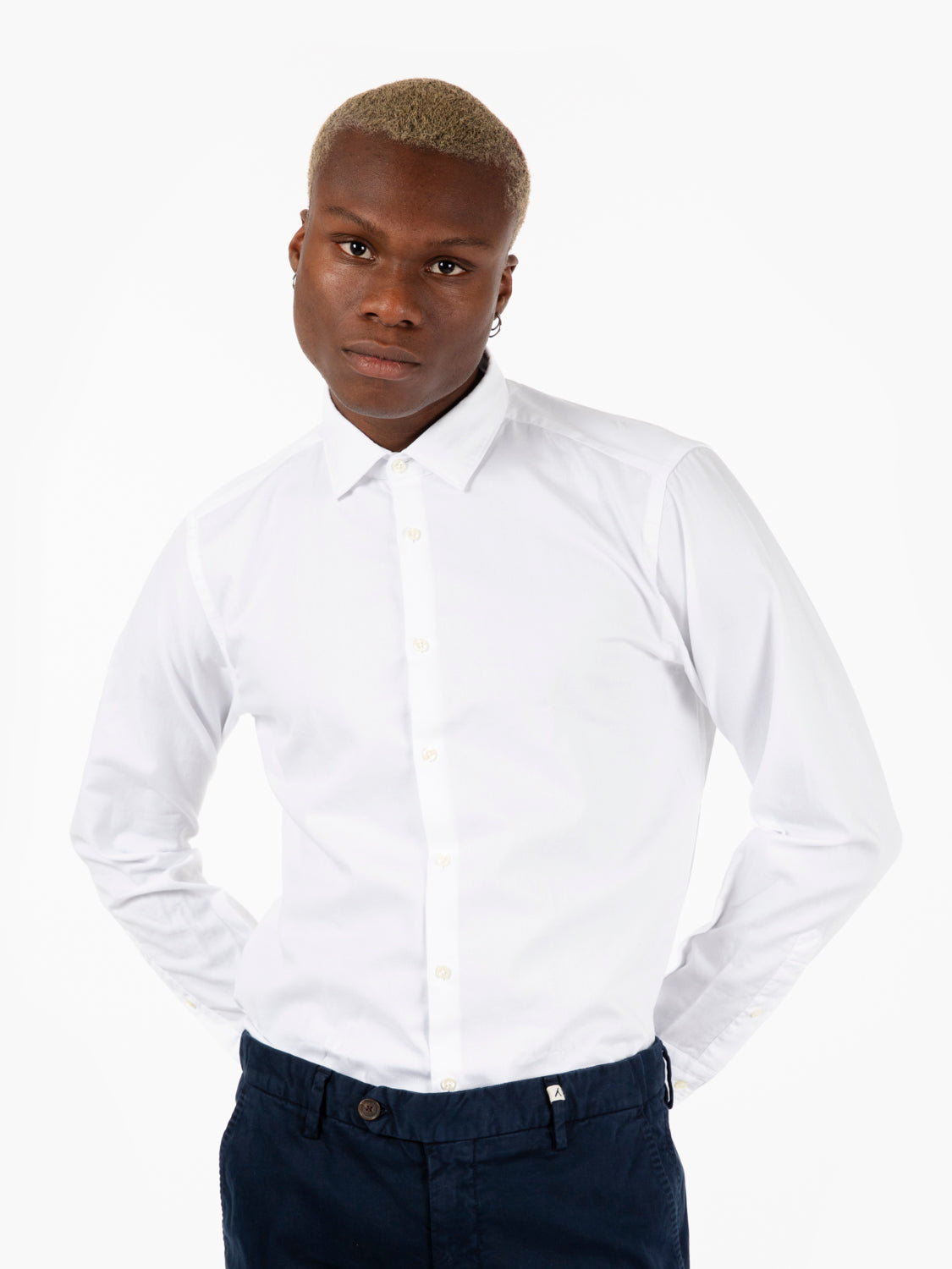 Camicia con microfantasia intrecciata bianca