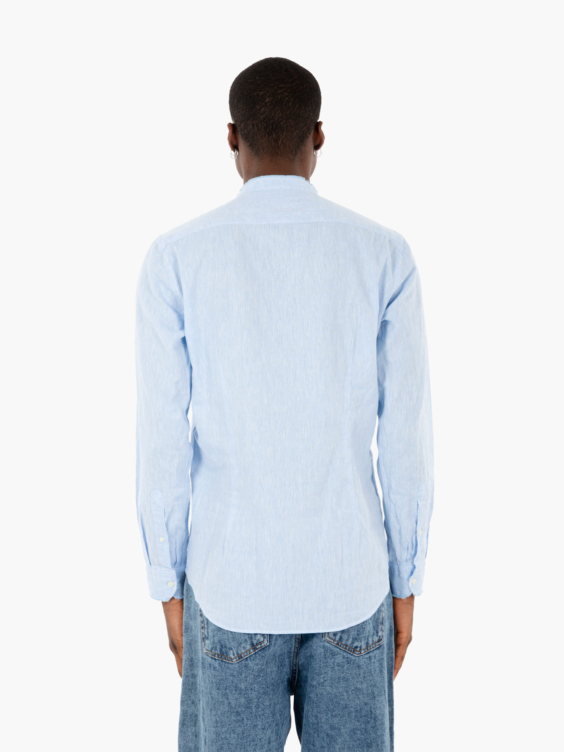 Camicia in cotone e lino sfrangiata azzurra