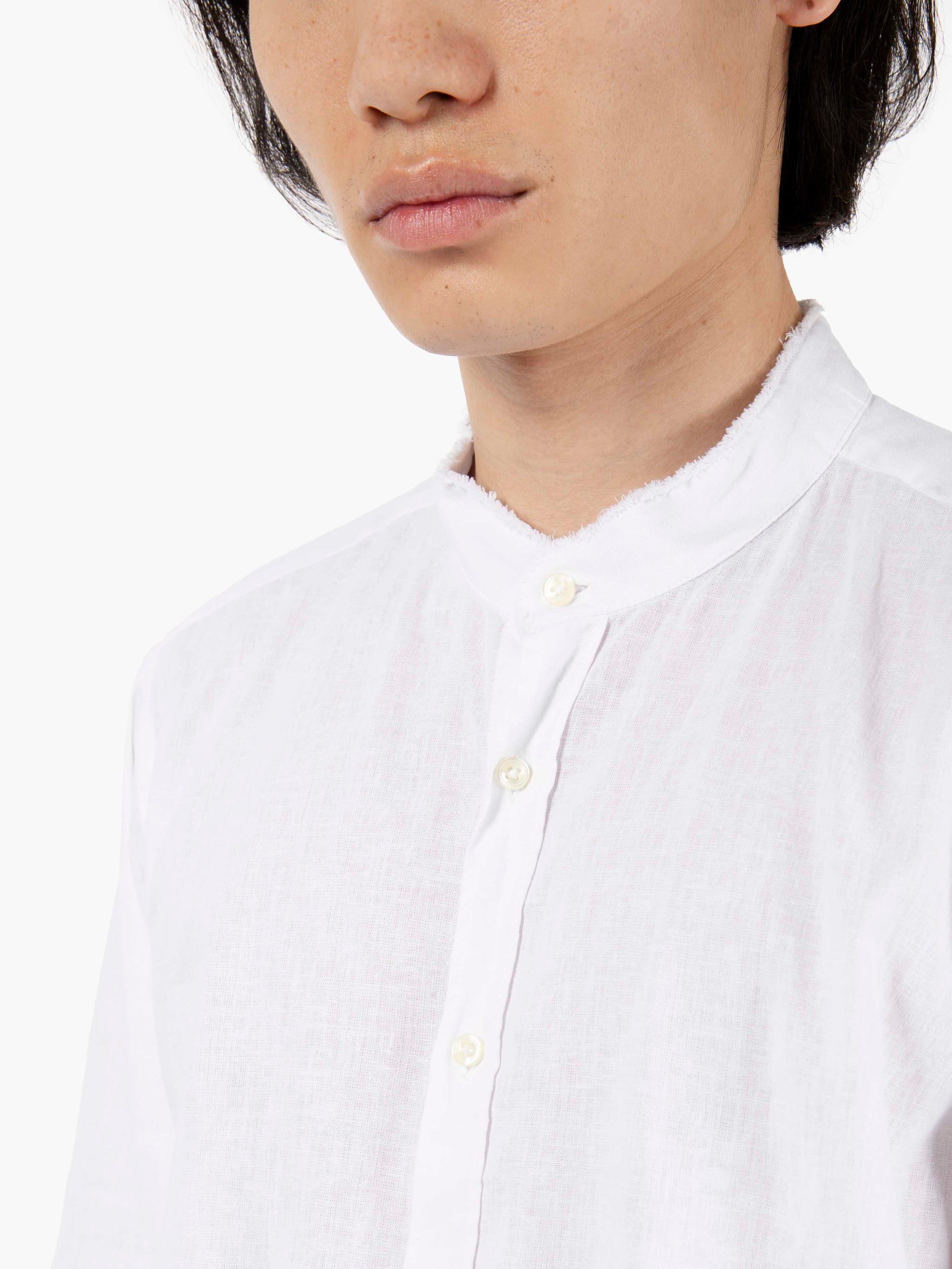 Camicia in cotone e lino sfrangiata bianco