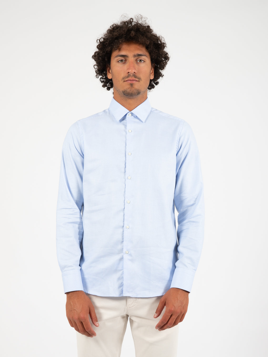 Camicia in cotone fil a fil azzurro