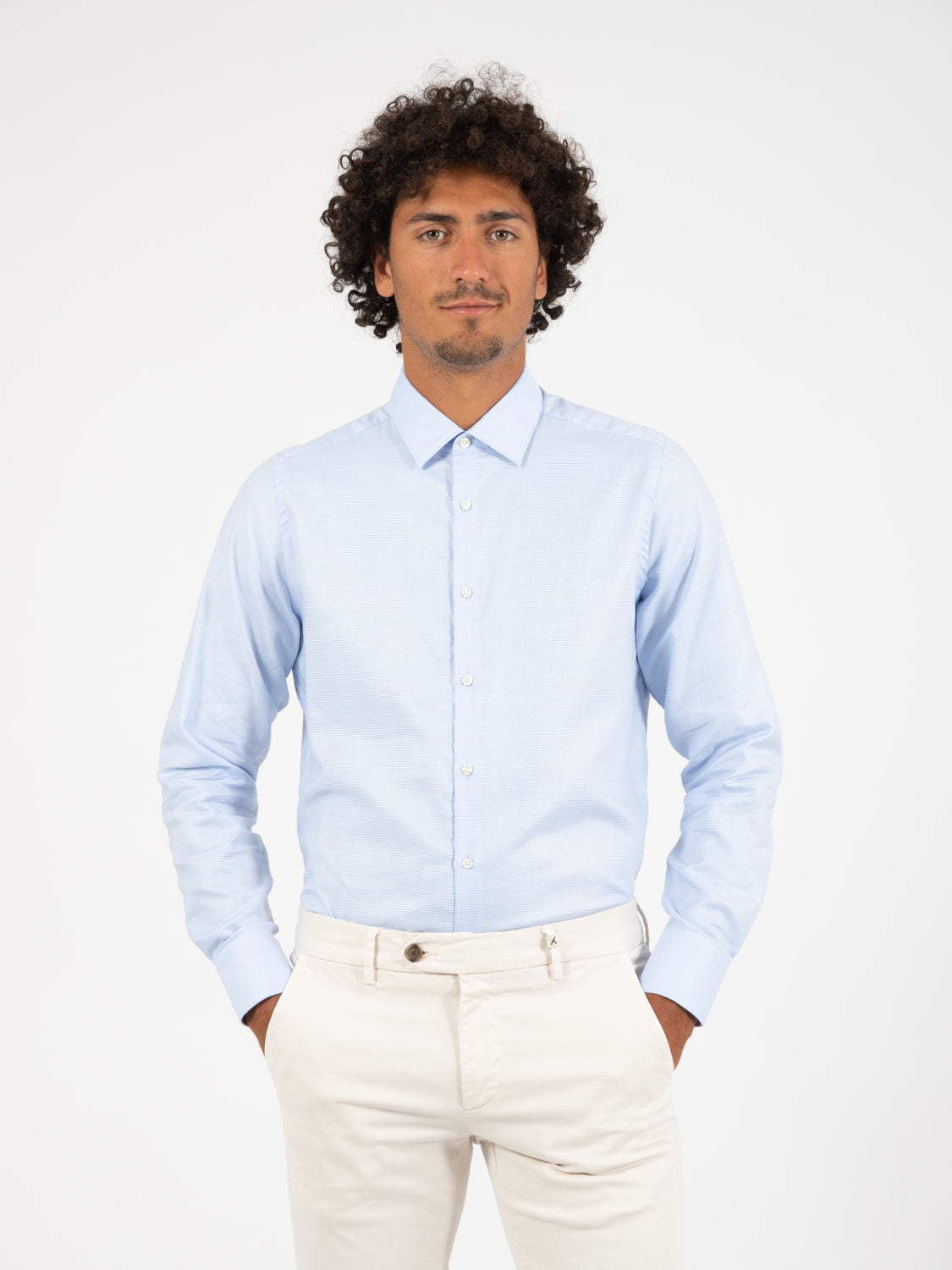 Camicia in cotone fil a fil azzurro