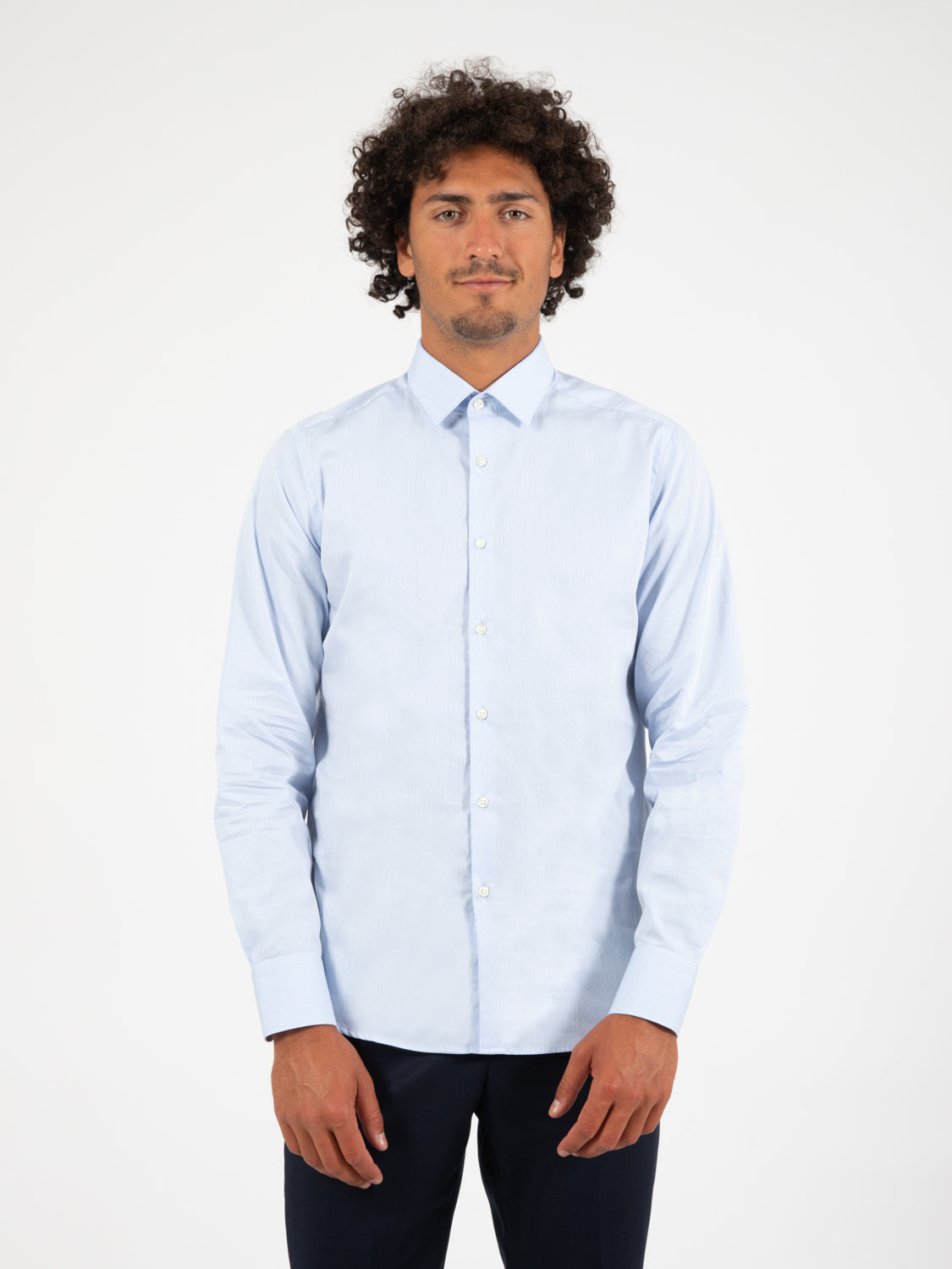 Camicia in cotone microfantasia azzurro
