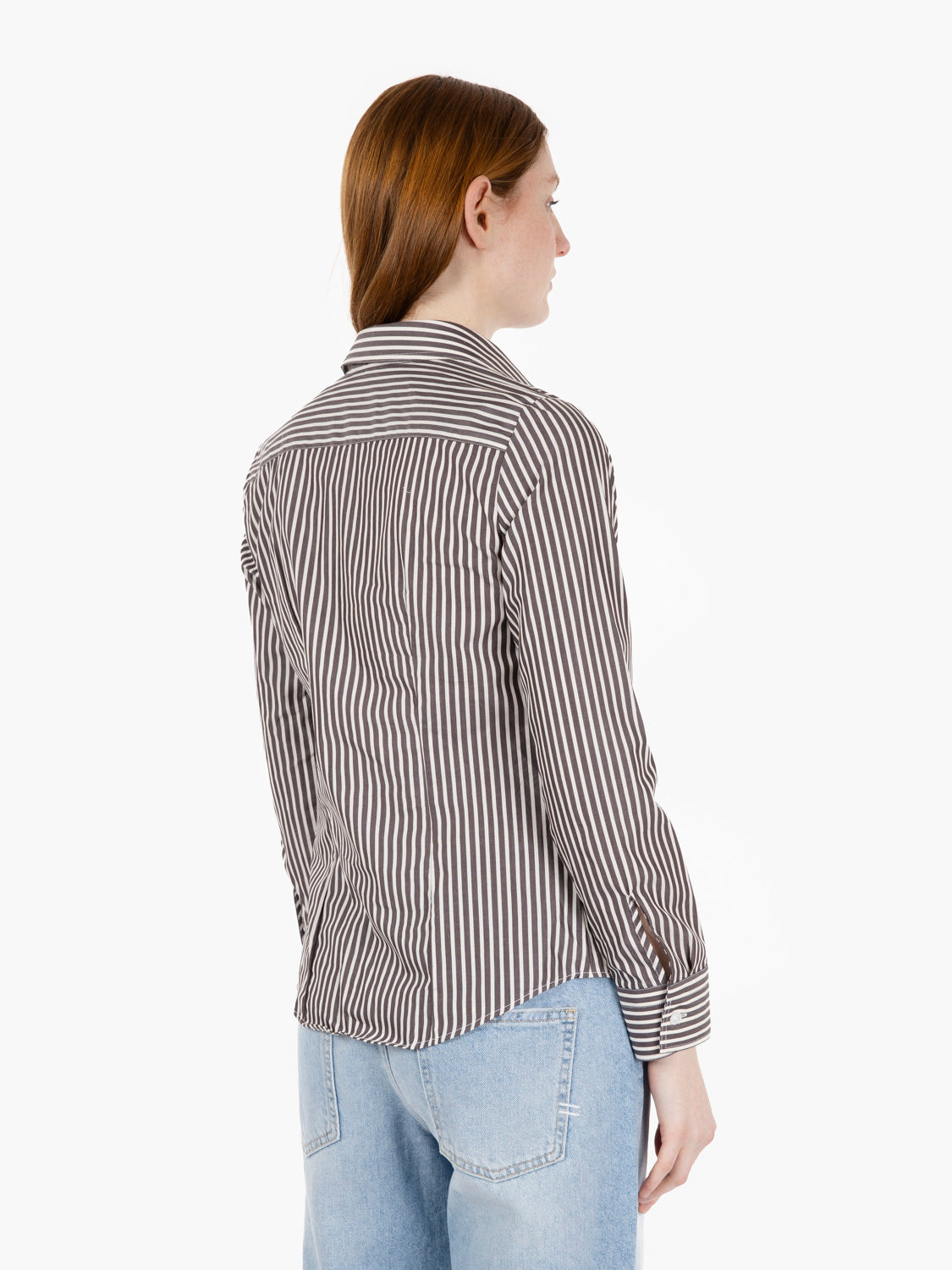 Marilyn shirt fitted white / dark brown
