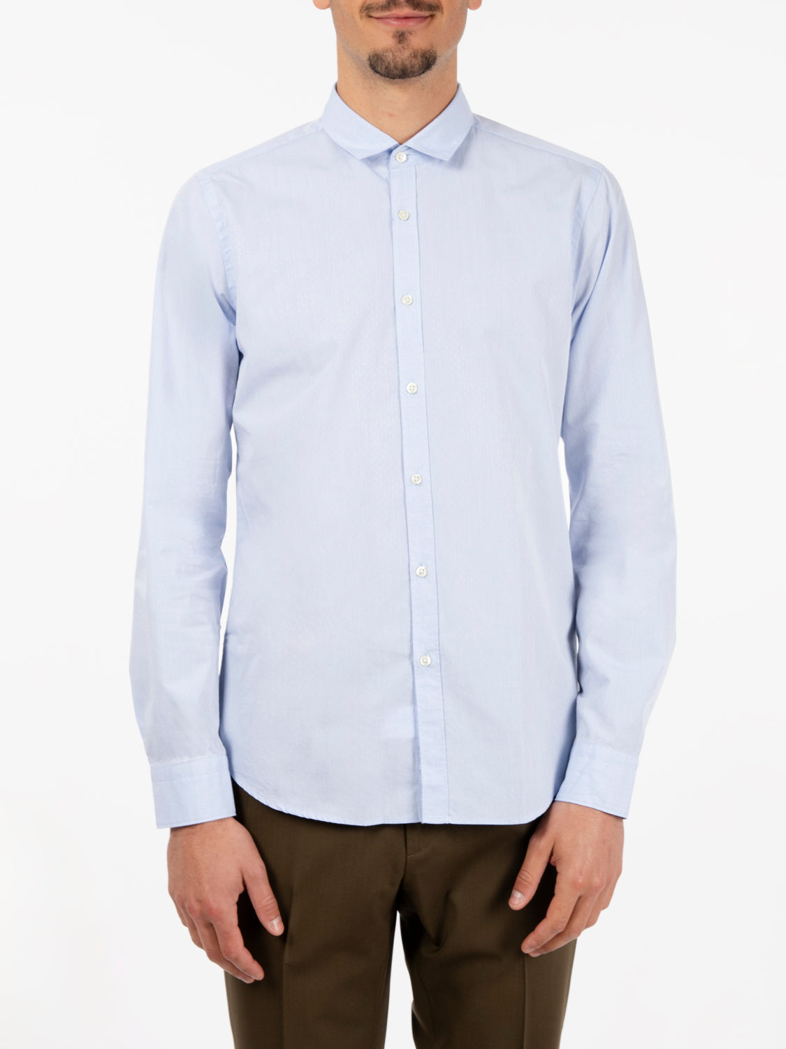 Slim fit shirt with micro pattern in light blue cotton