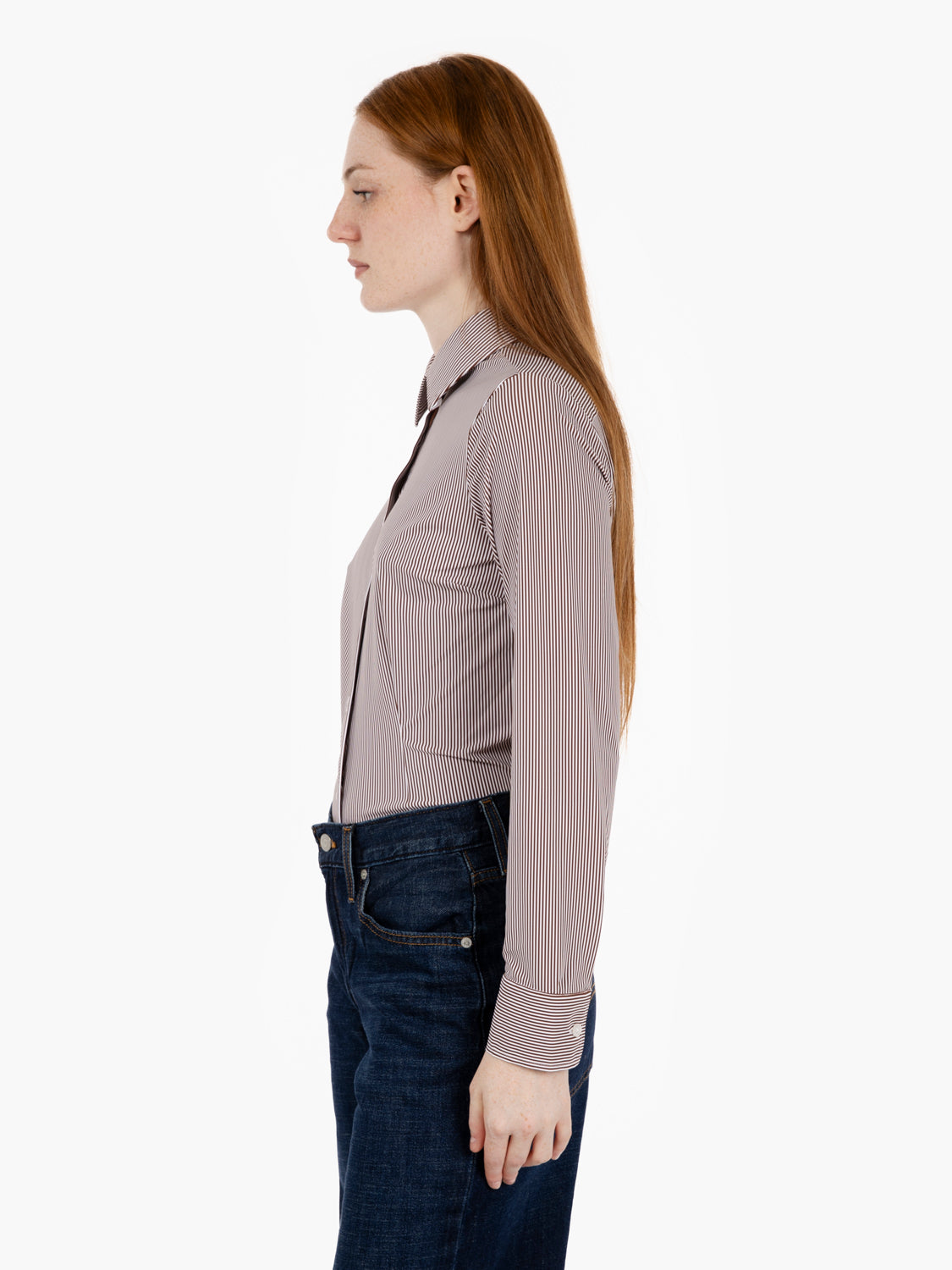 Marilyn stretch shirt with white/dark brown stripes