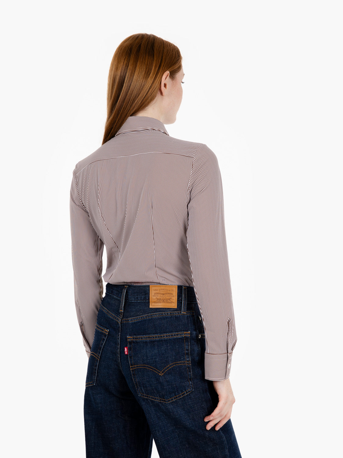 Marilyn stretch shirt with white/dark brown stripes
