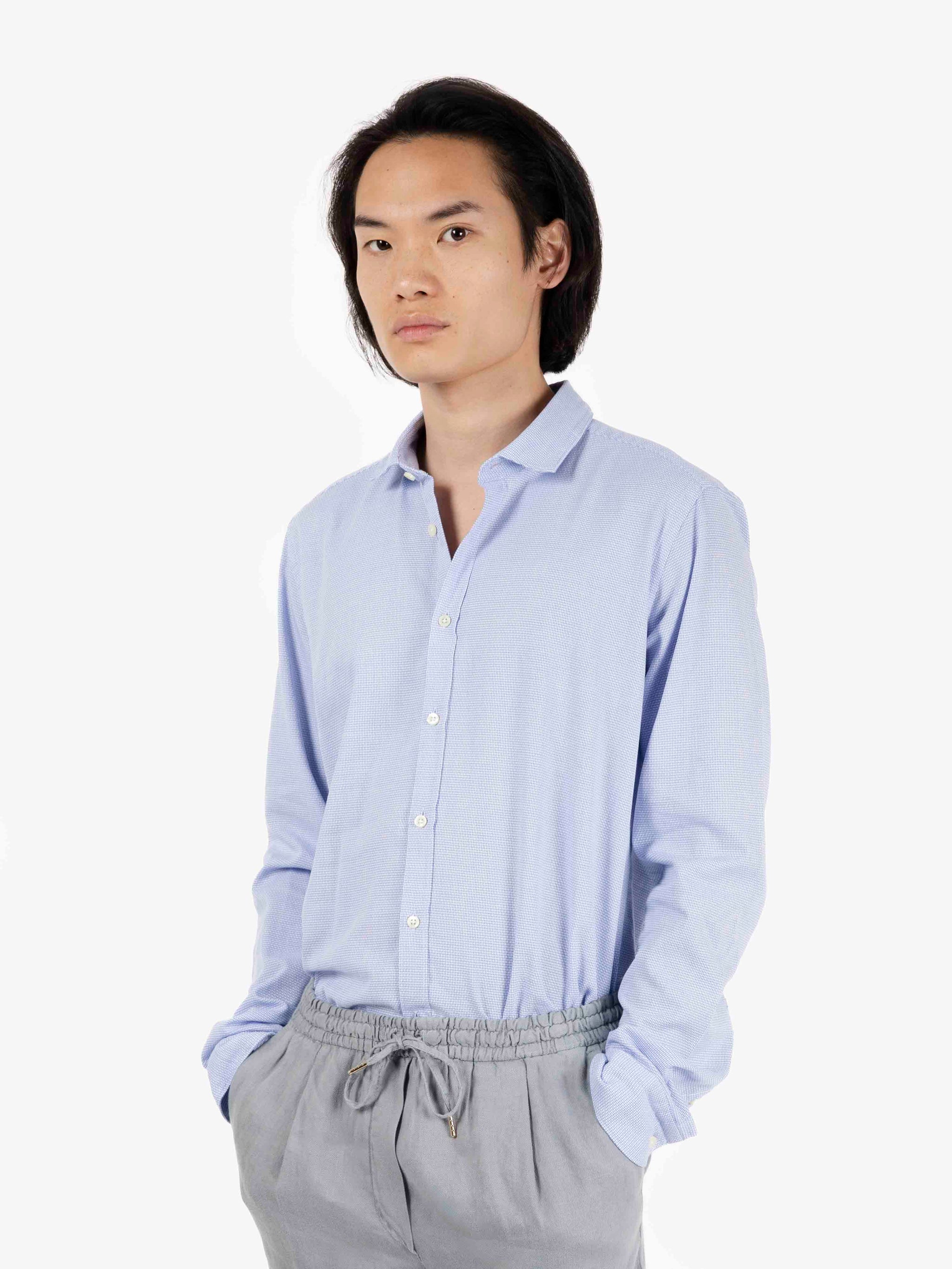 Camicia tessuto operato slim azzurro / bianco