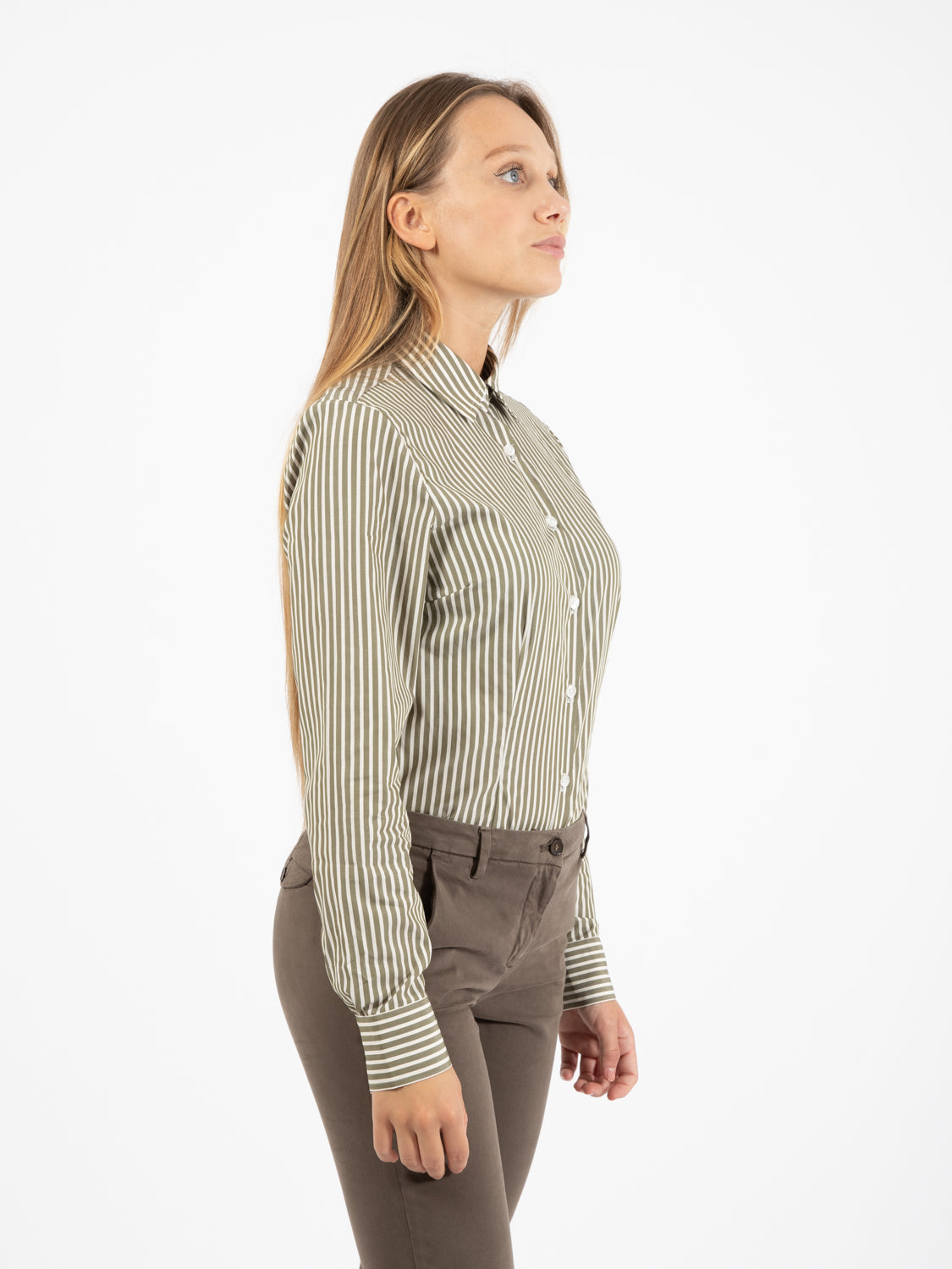 Camicia a righe in cotone verde / bianco
