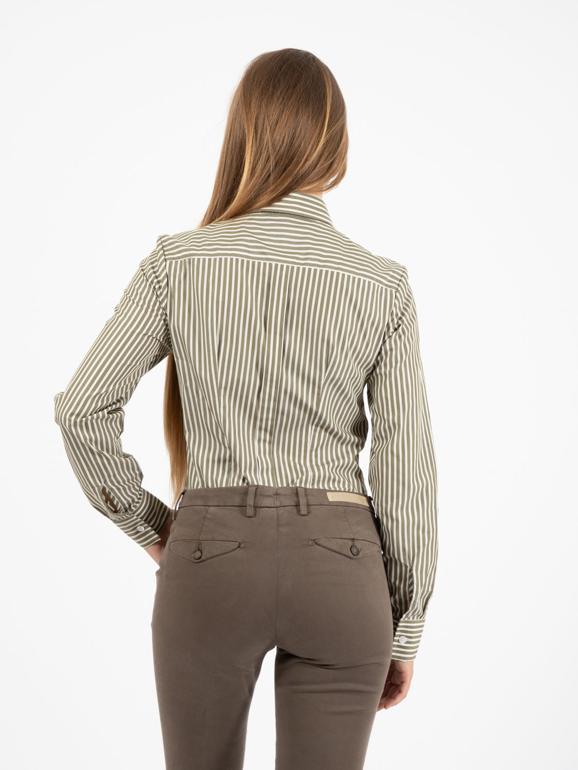 Camicia a righe in cotone verde / bianco