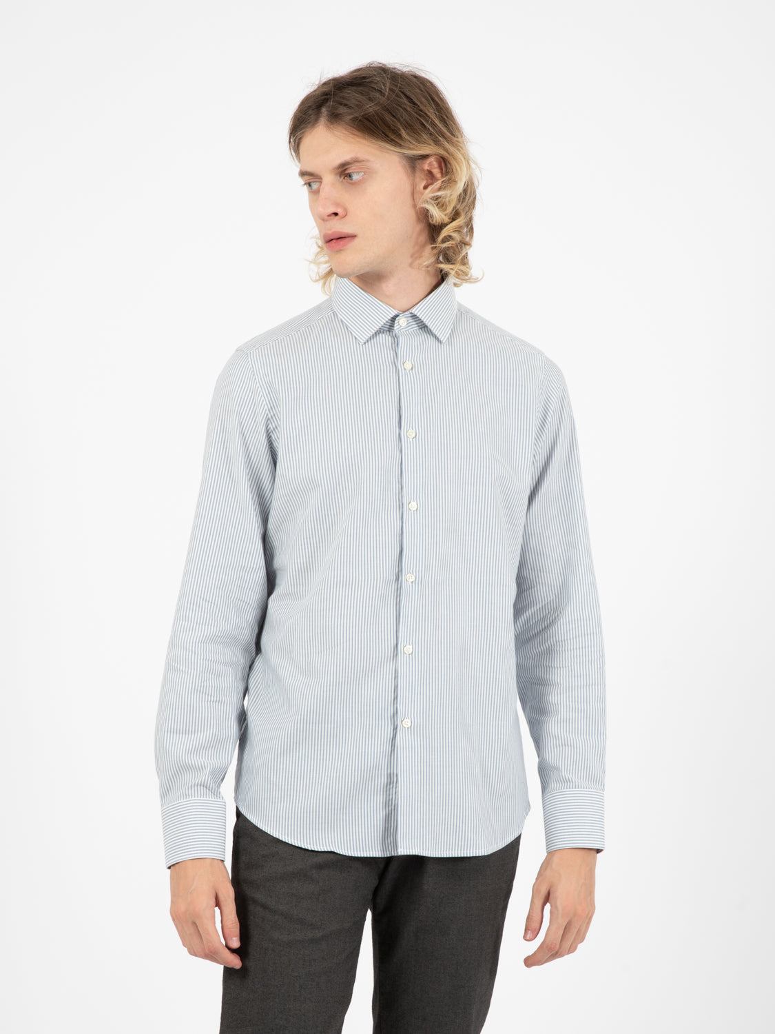 Camicia a righe in flanella azzurro / bianco