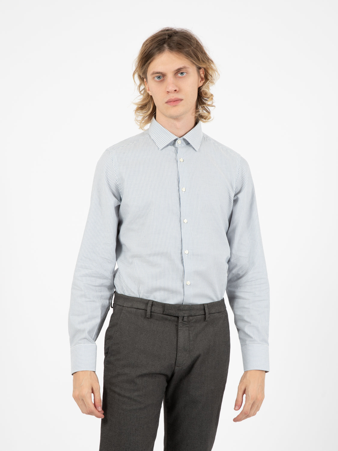 Camicia a righe in flanella azzurro / bianco