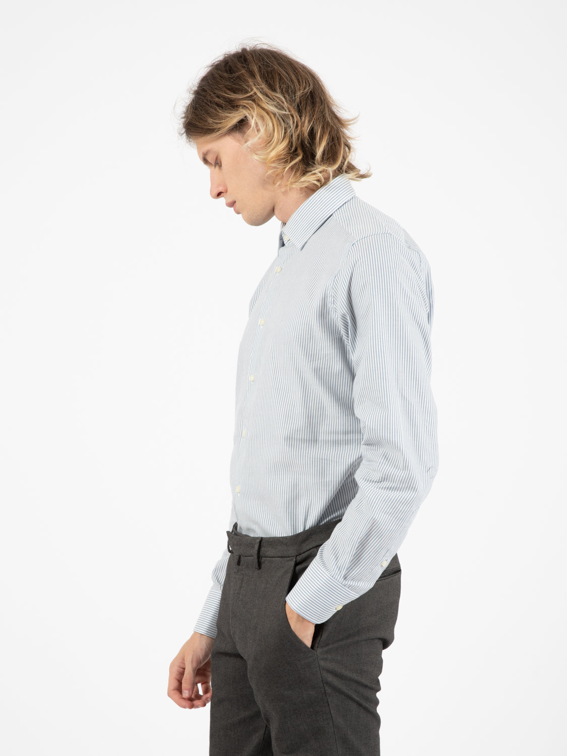 Camicia a righe in flanella azzurro / bianco