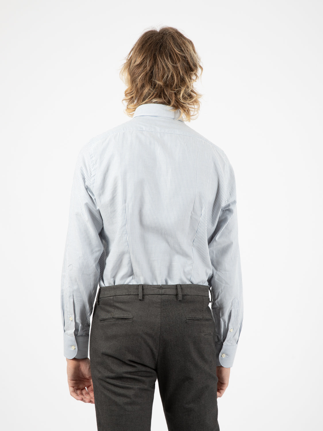 Camicia a righe in flanella azzurro / bianco