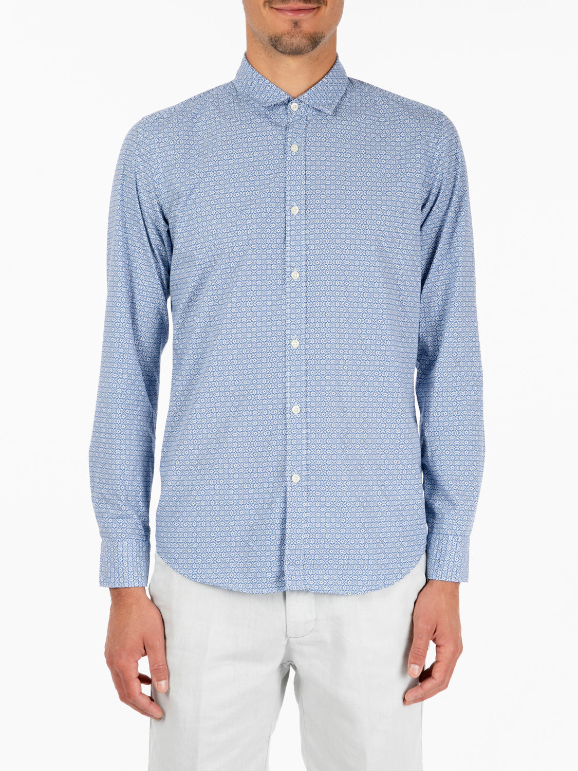 Blue/white micro floral pattern shirt