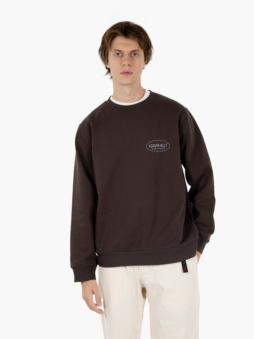 Brown crewneck sweatshirt with graphic print