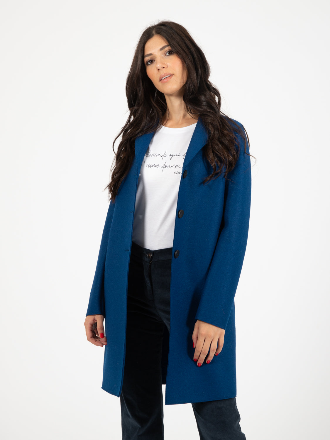 Button up boxy oxford blue coat