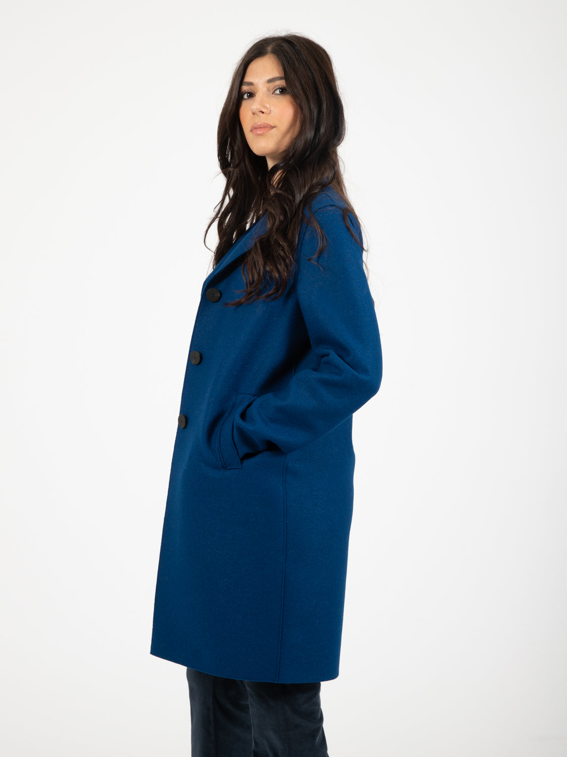 Button up boxy oxford blue coat