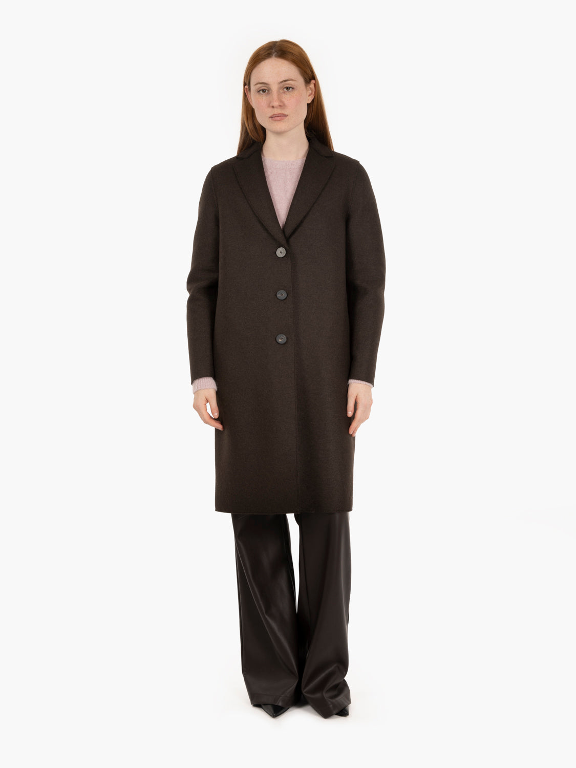 Cappotto a ovetto pressed wool dark brown