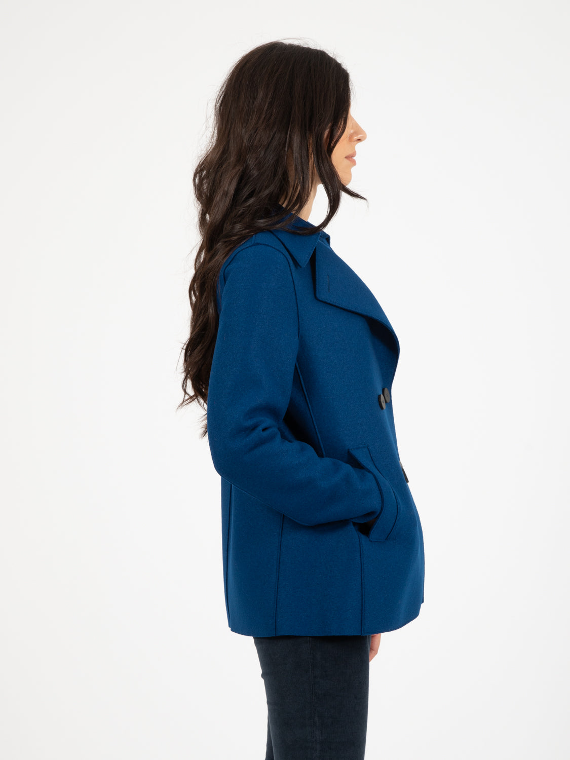 Pressed wool oxford blue peacoat coat