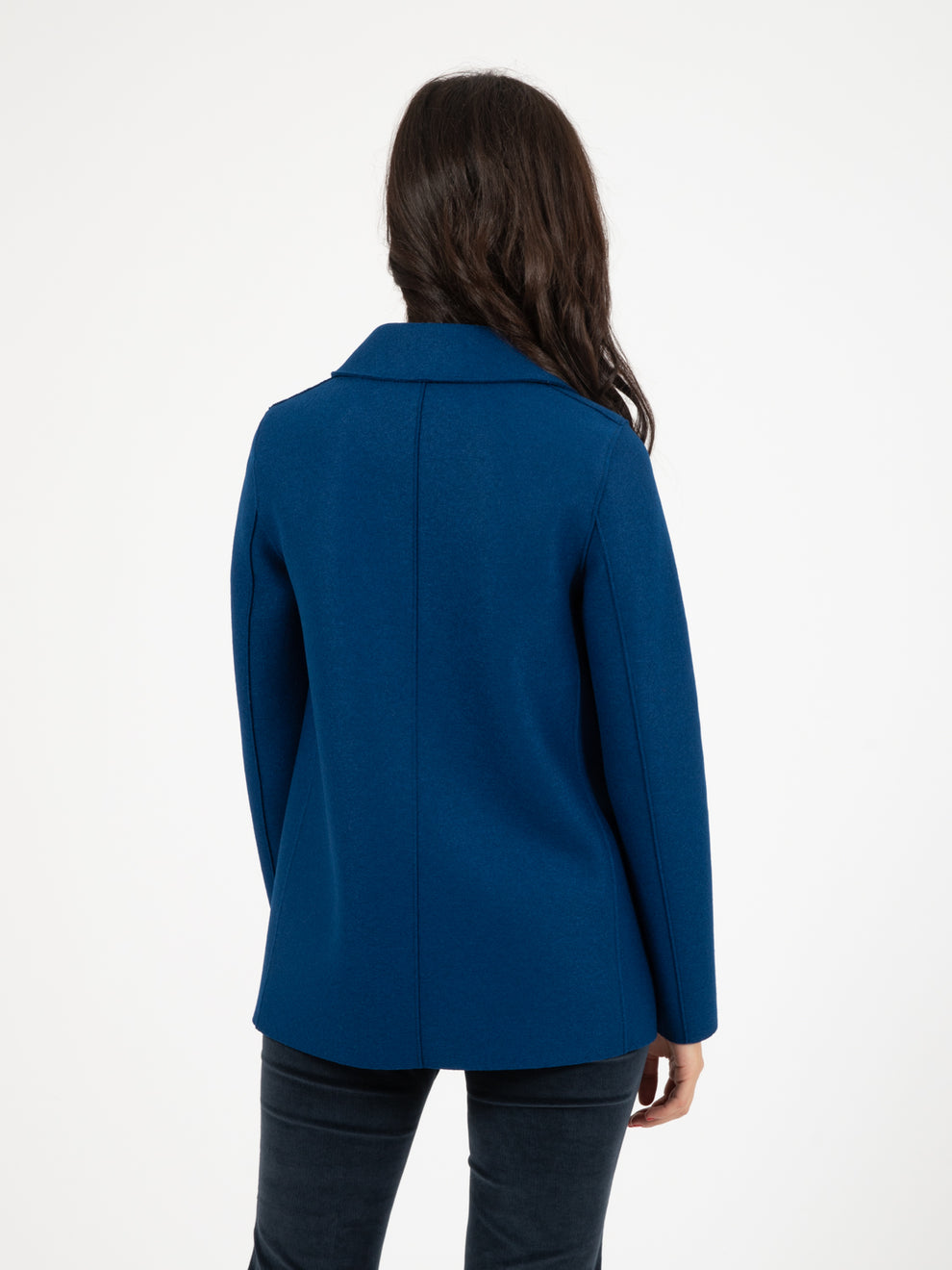 Pressed wool oxford blue peacoat coat