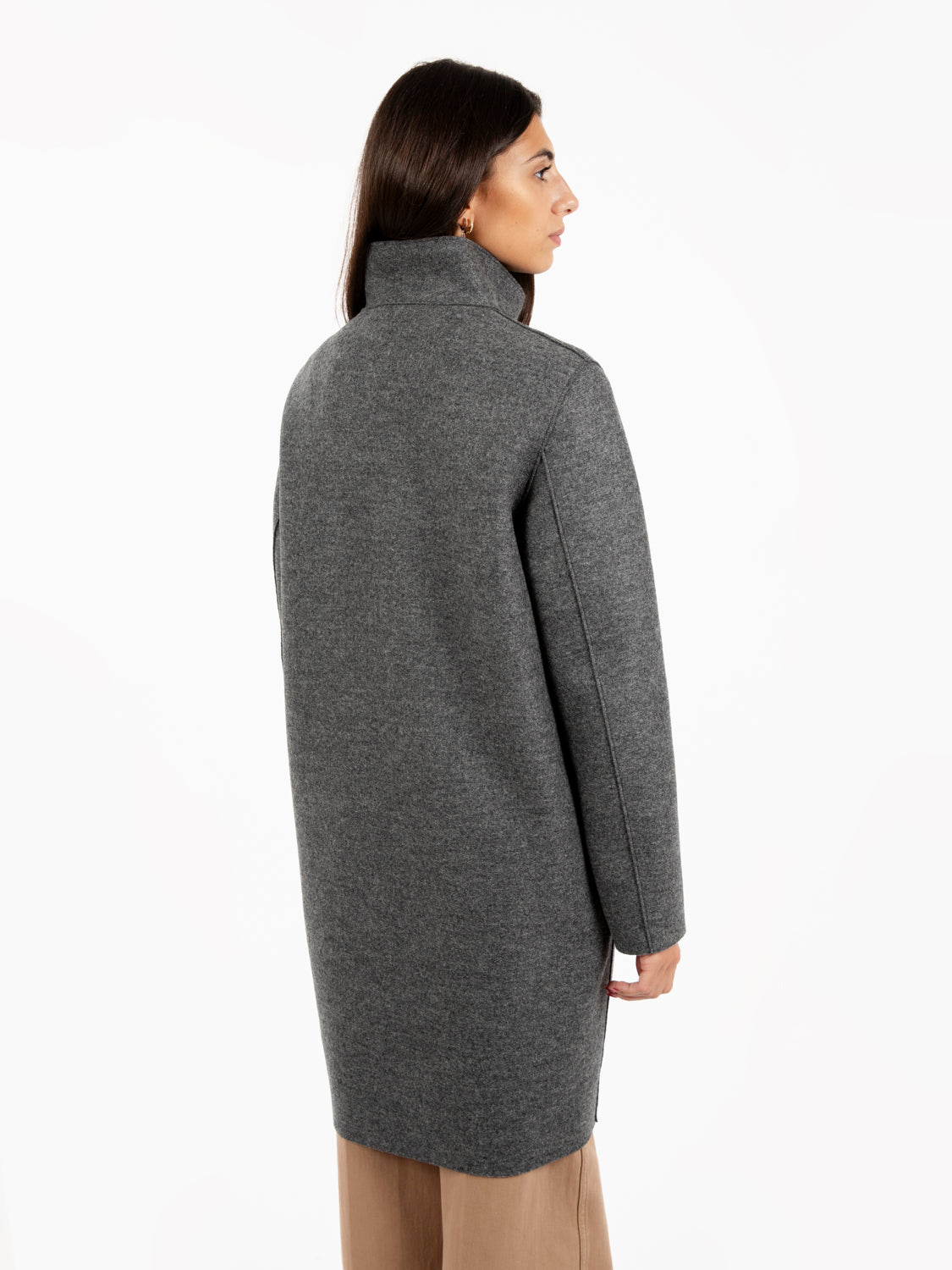 Egg shaped coat pressed wool middle grey