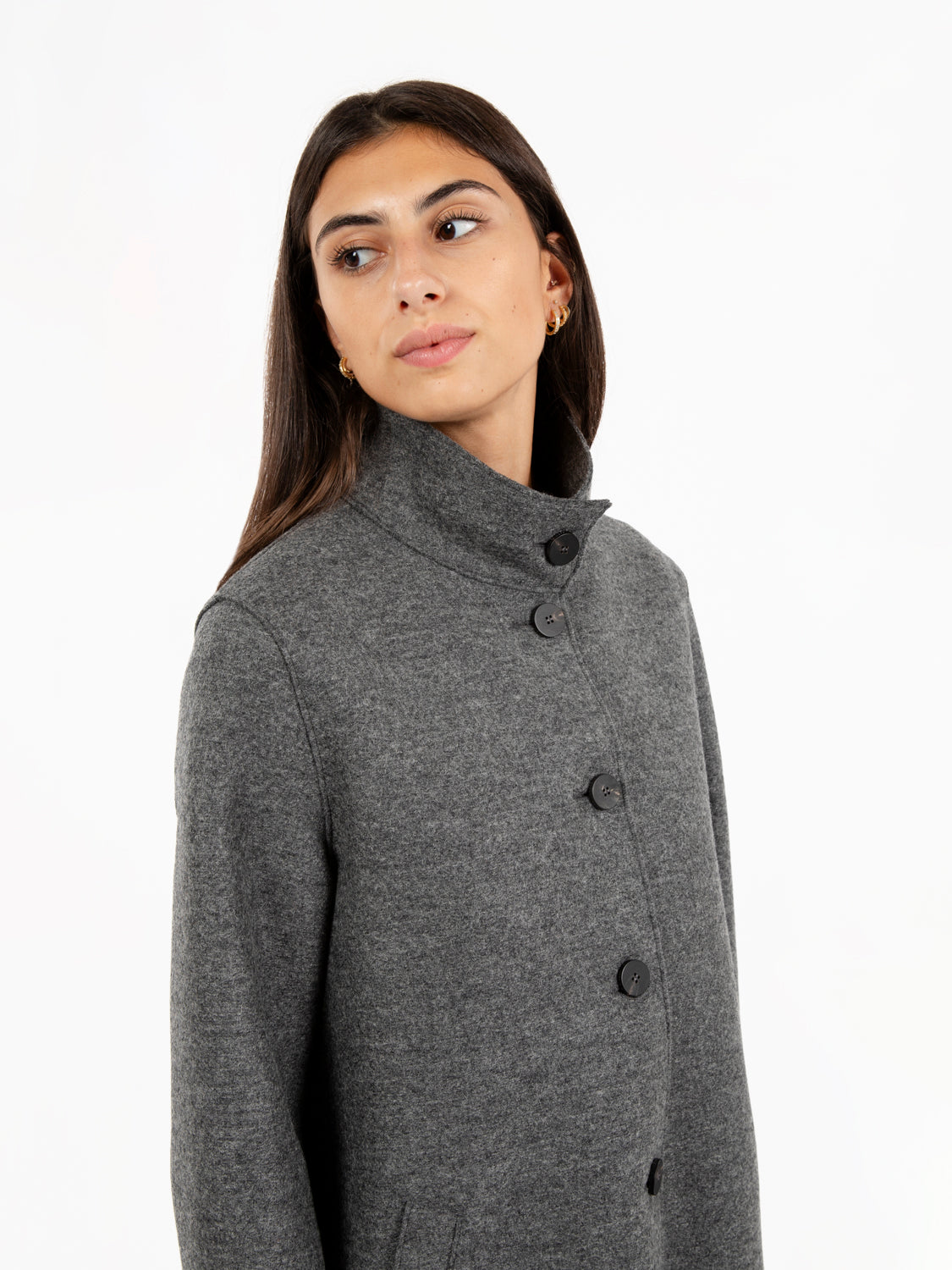Egg shaped coat pressed wool middle grey