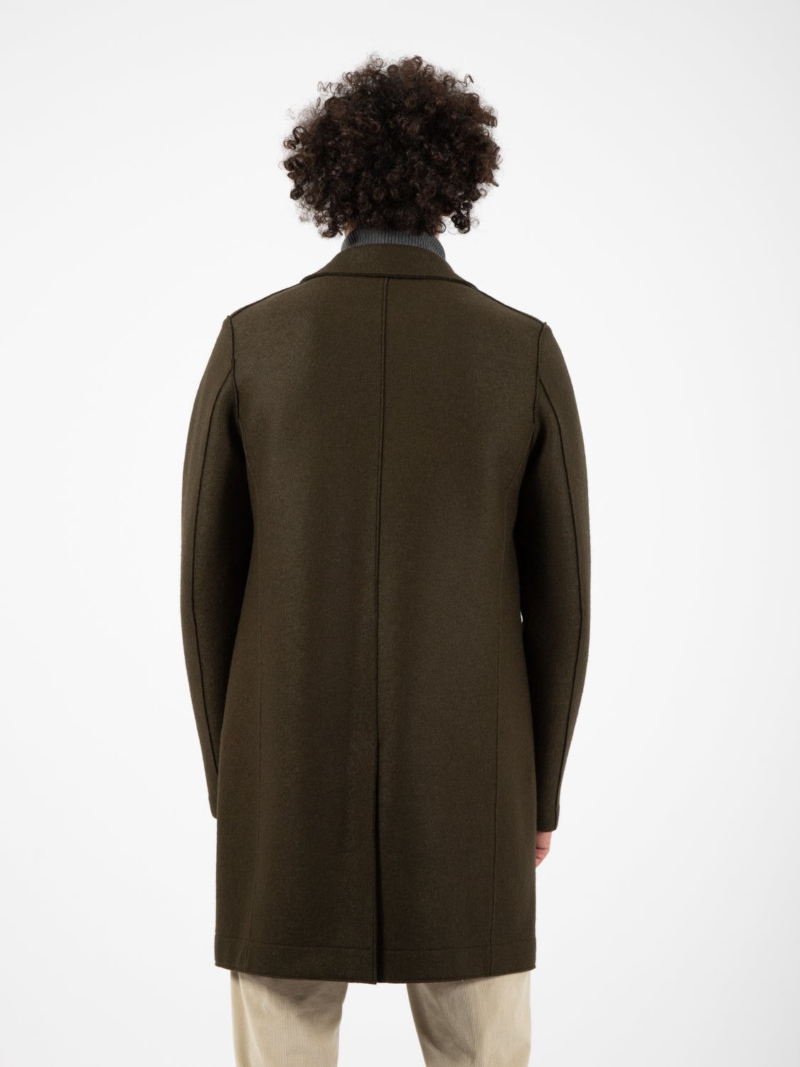 Men boxy coat pressed wool moss green
