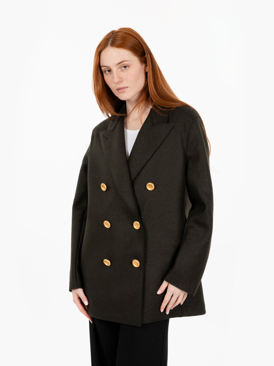Slouchy peacoat pressed wool dark khaki