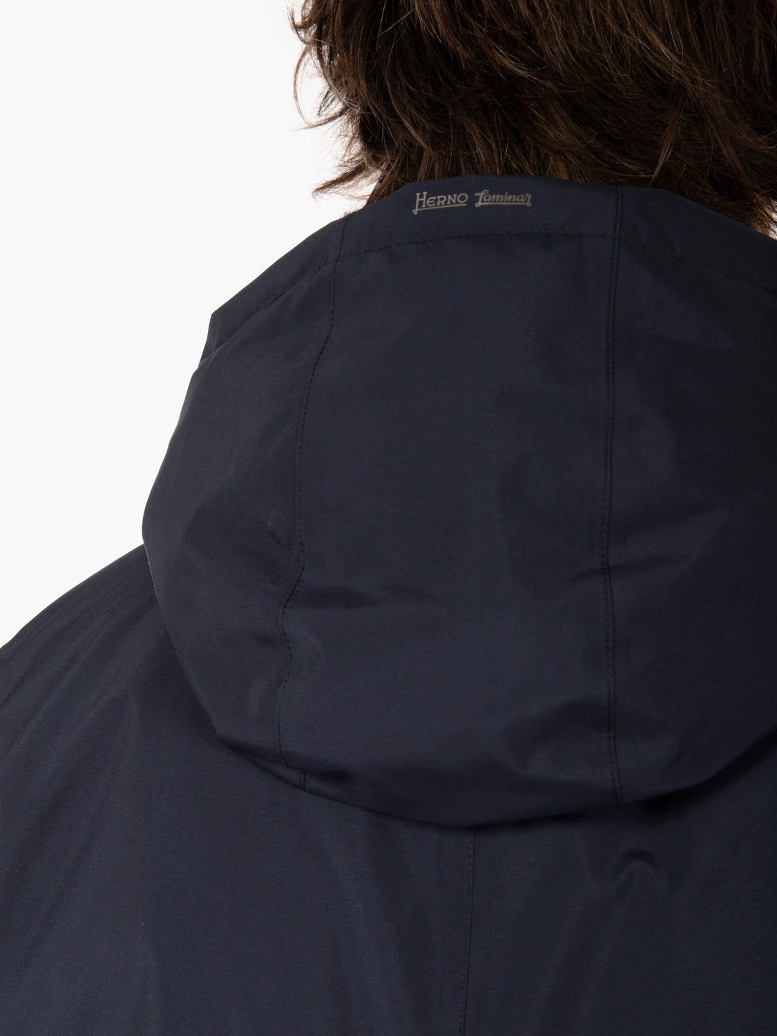 Long jacket with navy hood