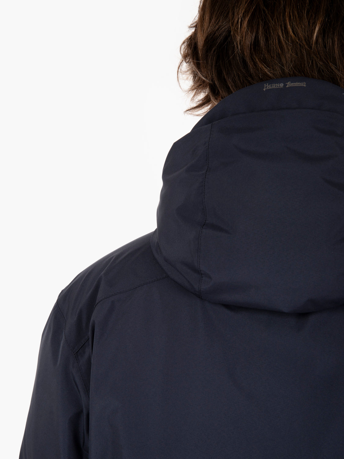 Blue hooded down jacket