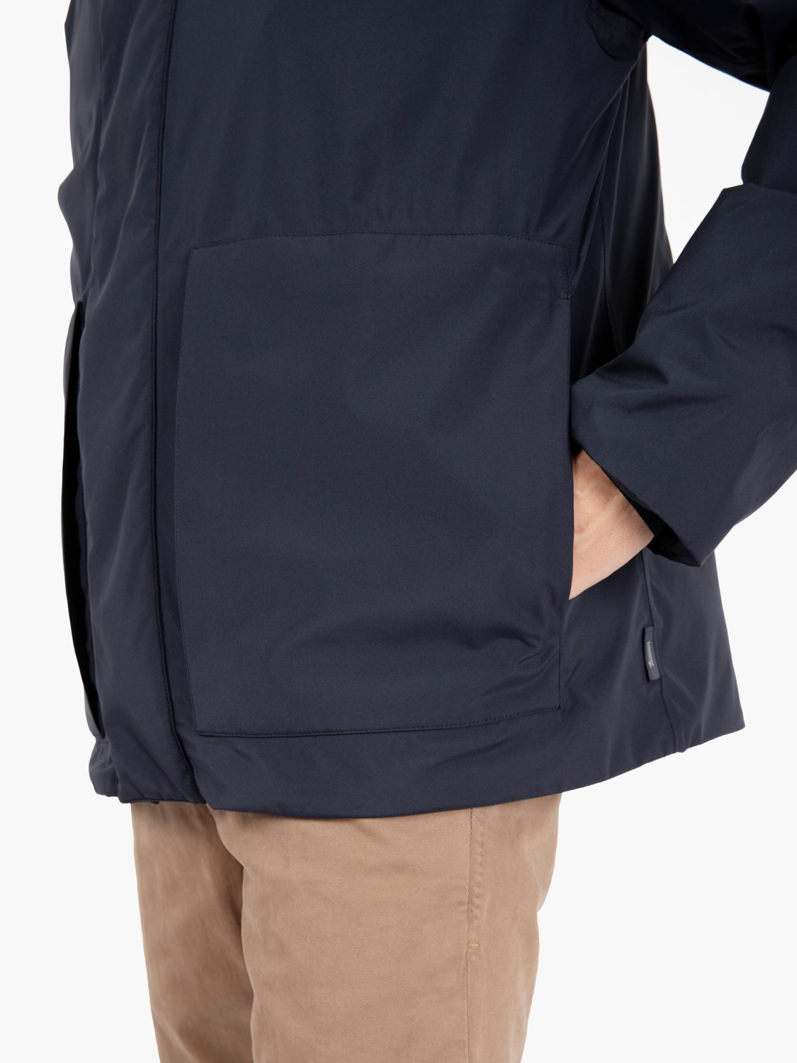 Blue hooded down jacket