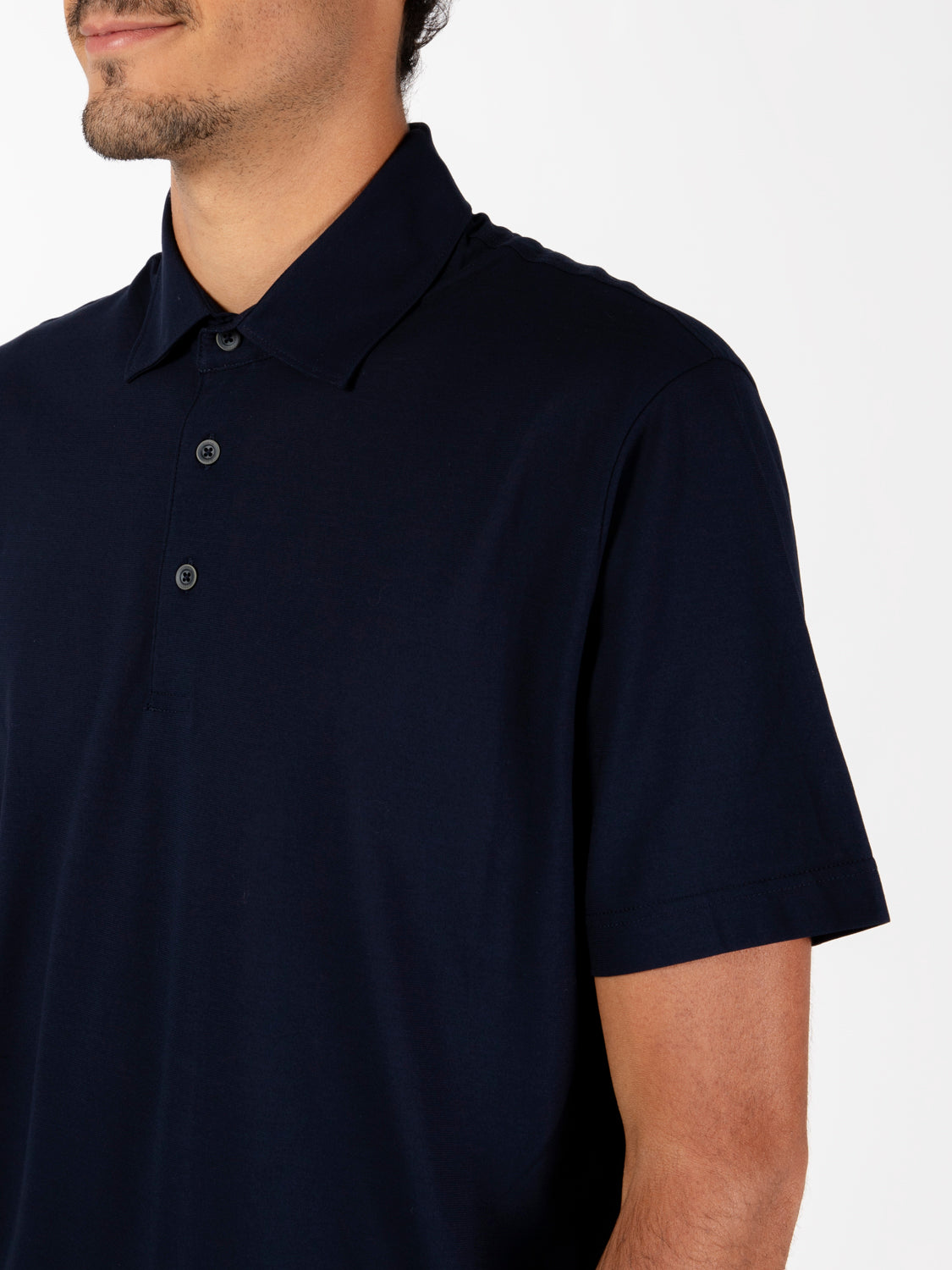 Blue crepe jersey polo