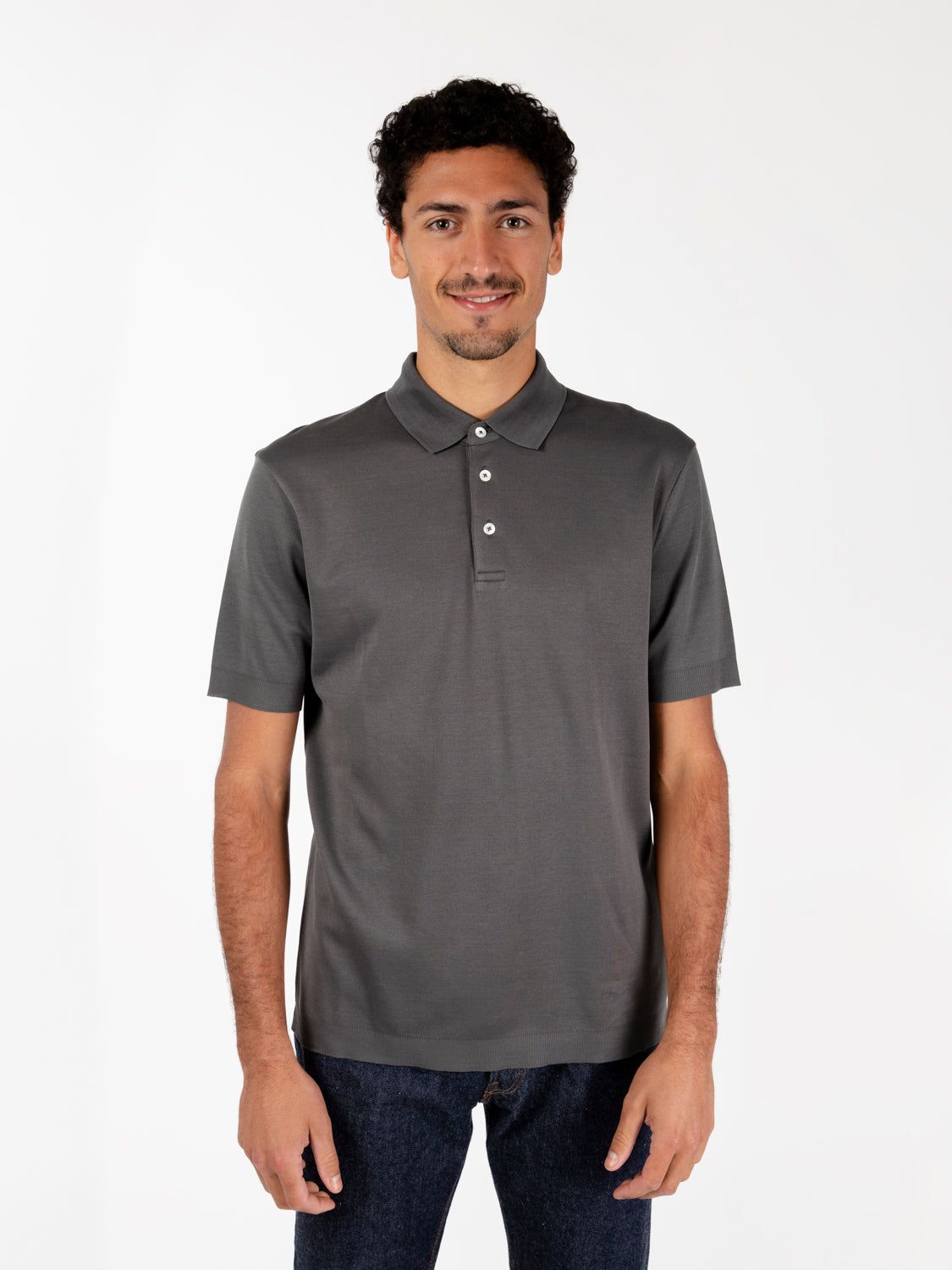 Grey crepe jersey polo