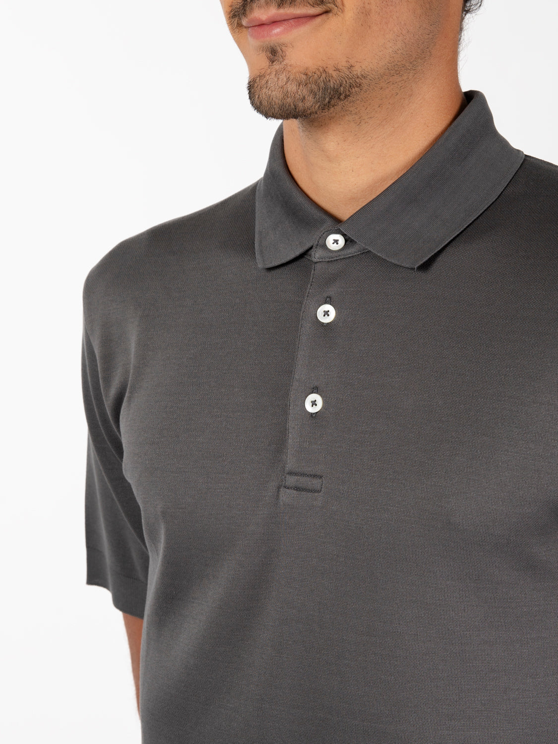 Grey crepe jersey polo
