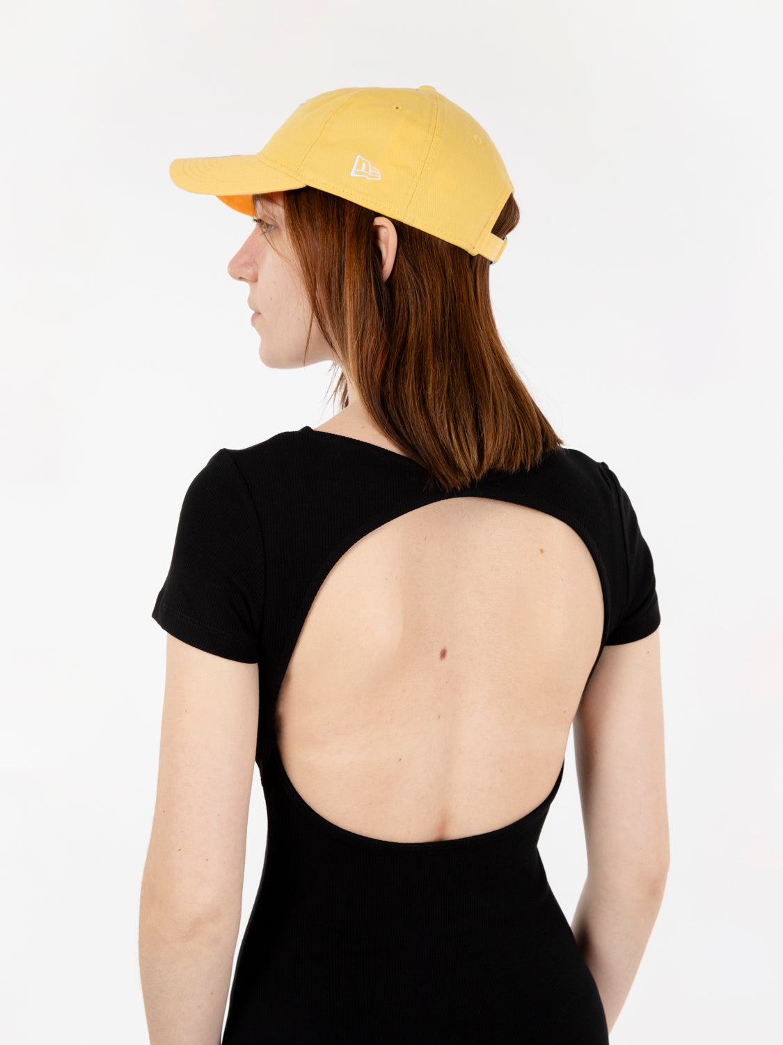 Black porthole opening ribbed dress