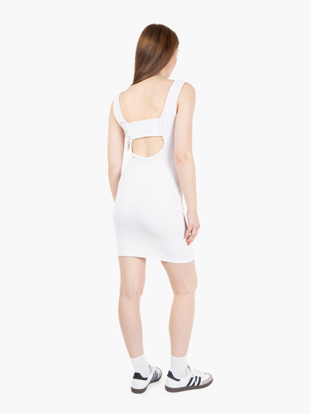 White open back ribbed mini dress