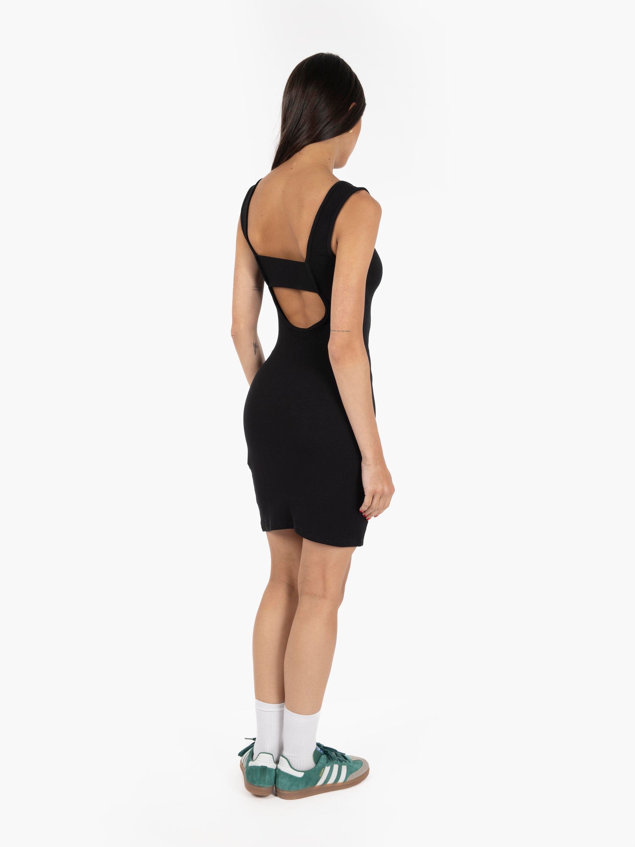 Black Open Back Ribbed Mini Dress
