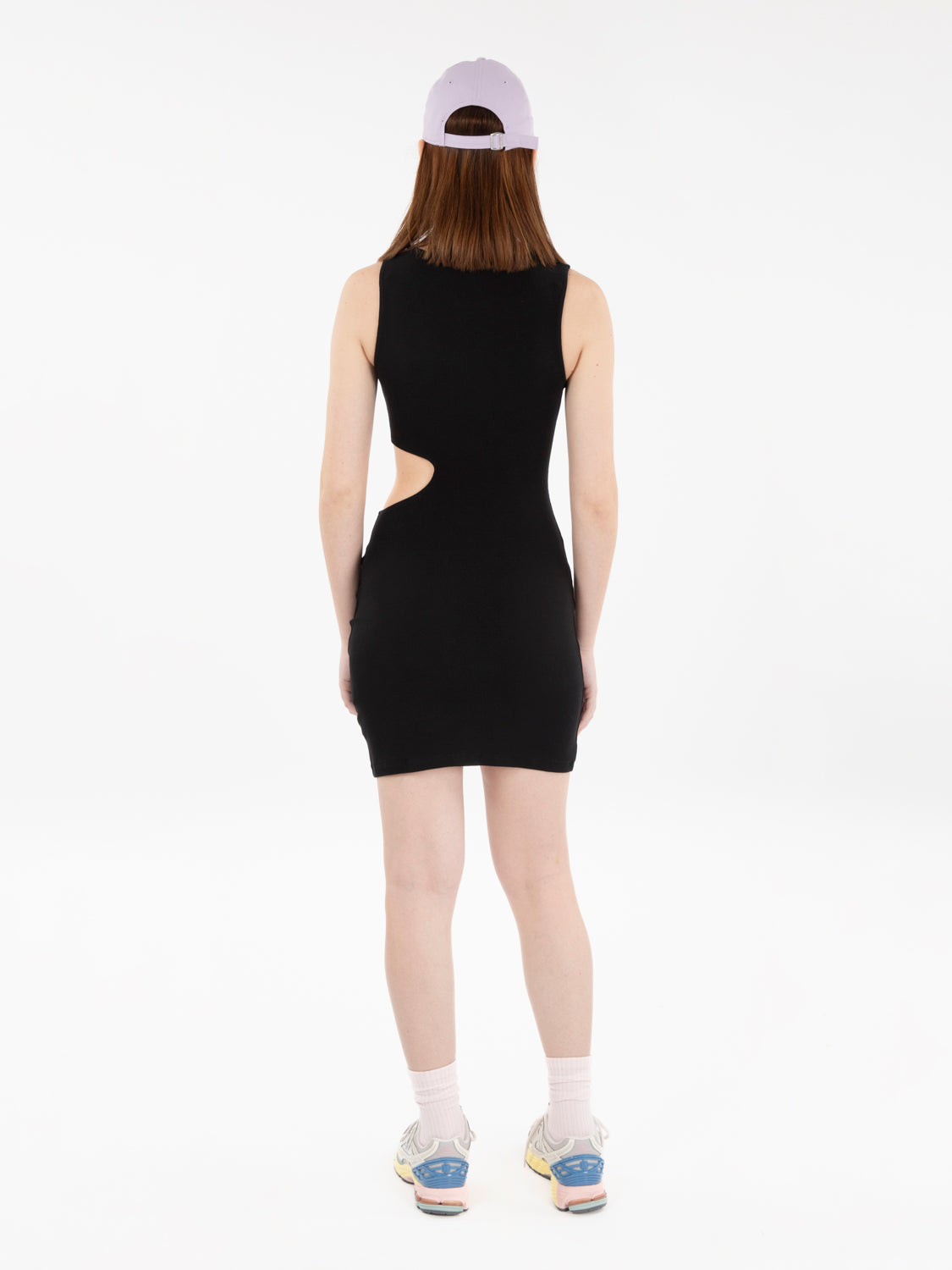 Abito corto costina cut-out nero
